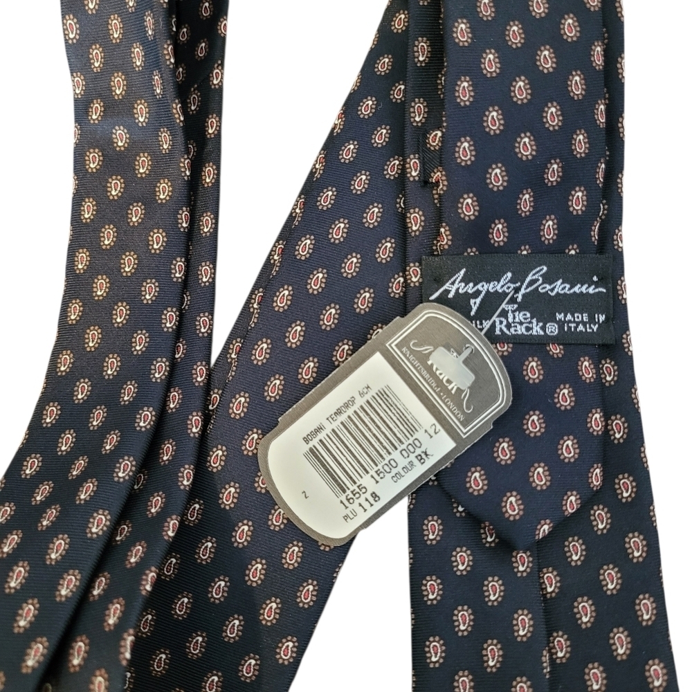 Angelo Bosani Tie Rack 100% Silk Italian Black Paisley Teardrop Mens Tie New
